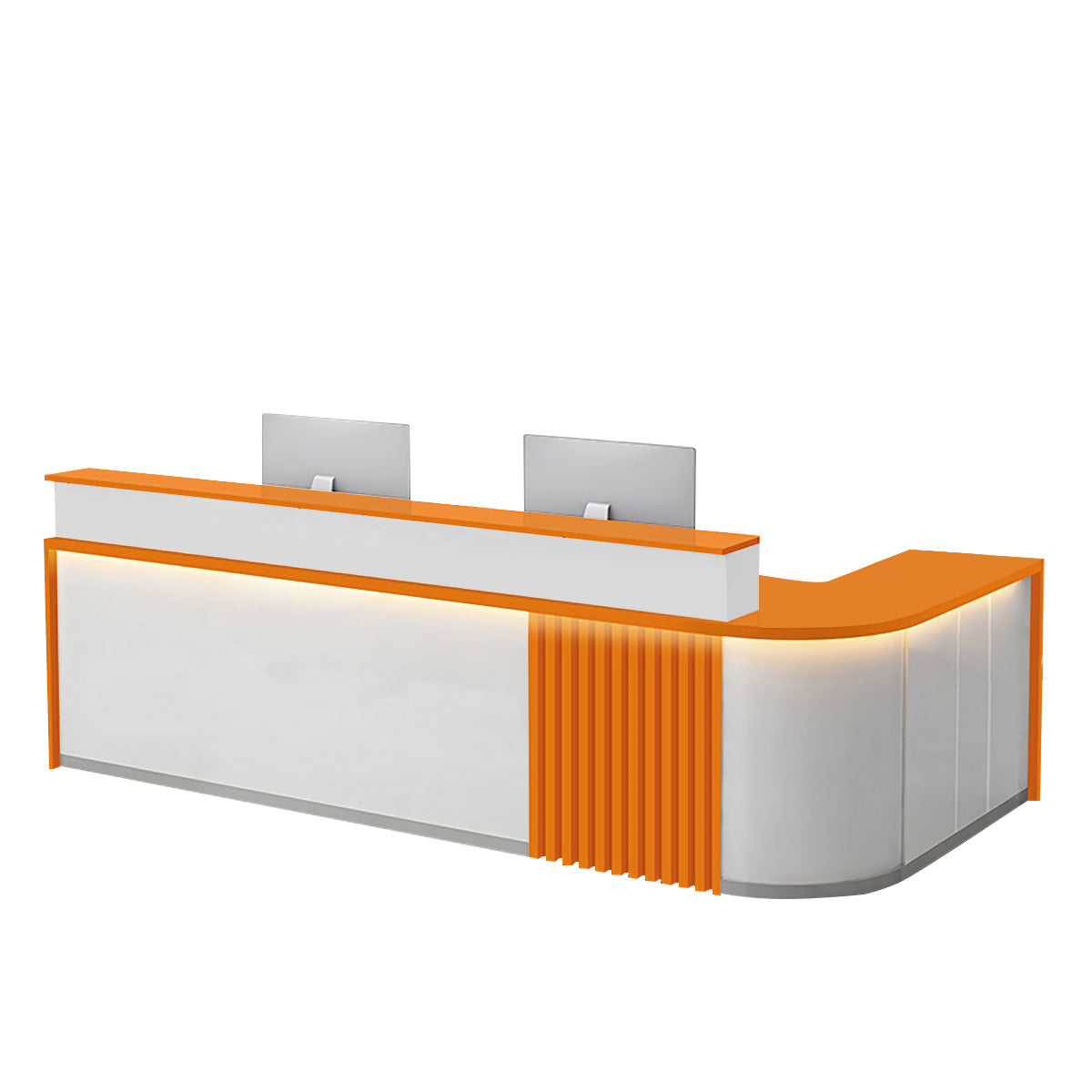 BDLFurniture L Shaped Curved Reception Desk Salon Corporate Office Counter with LED Light