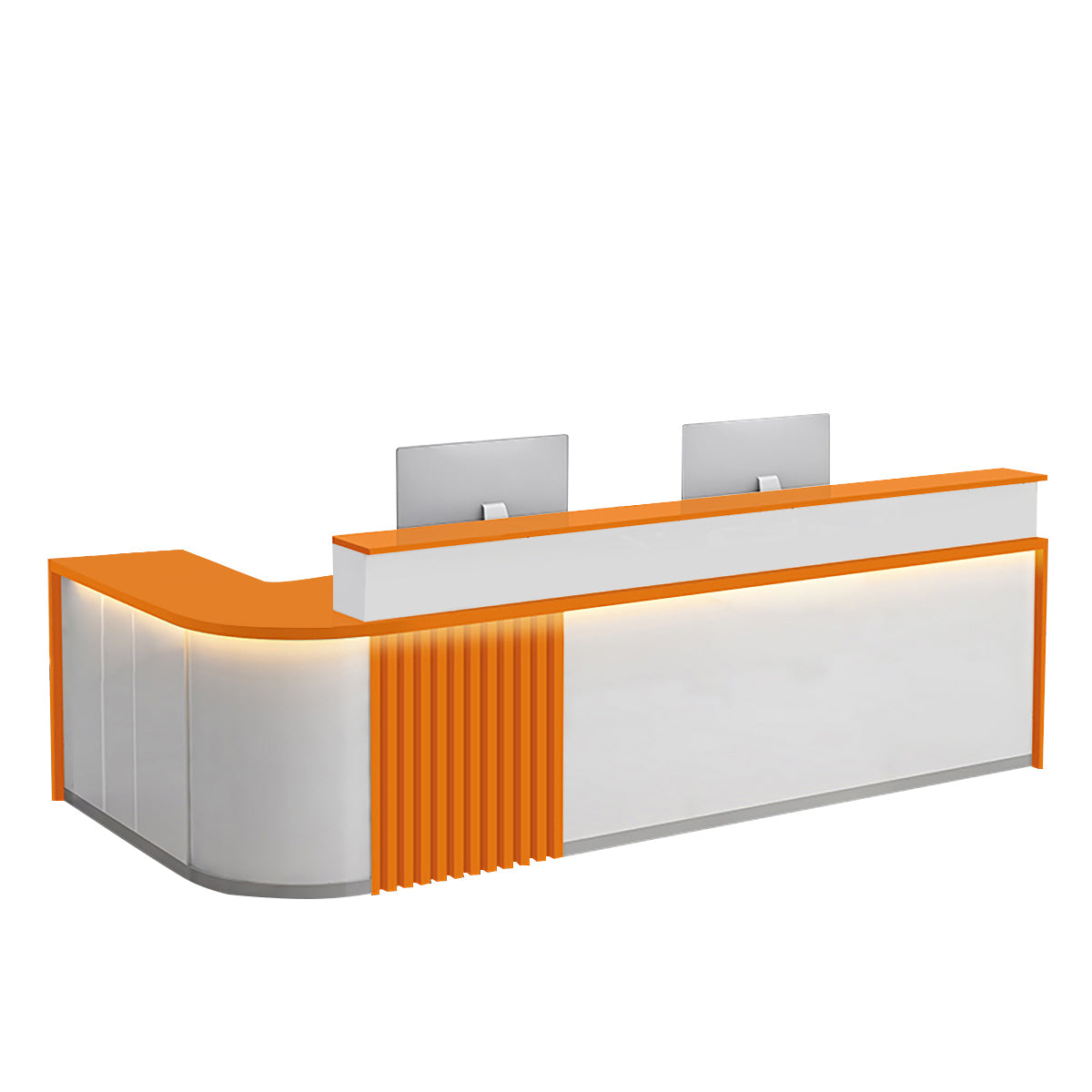 BDLFurniture L Shaped Curved Reception Desk Salon Corporate Office Counter with LED Light