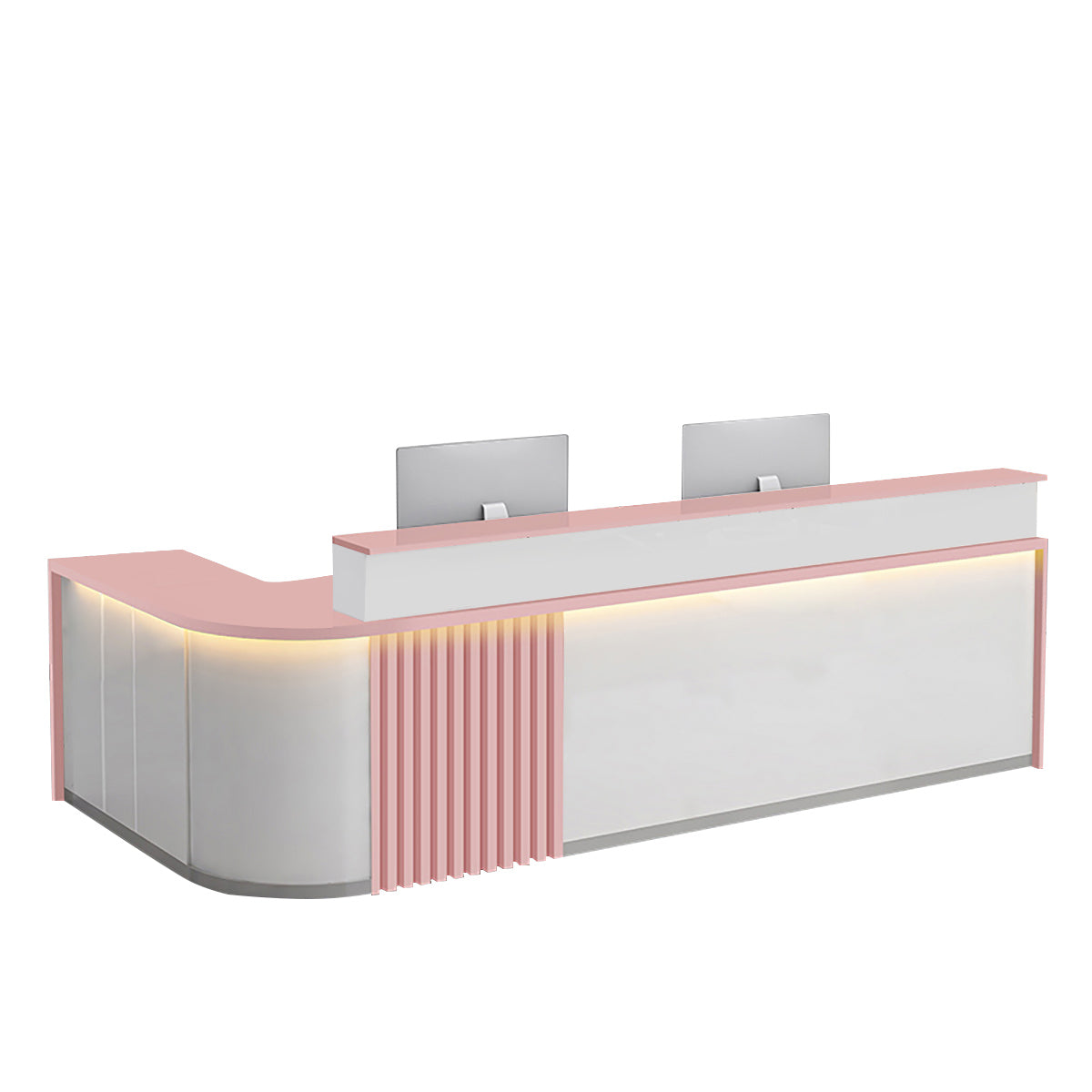 BDLFurniture L Shaped Curved Reception Desk Salon Corporate Office Counter with LED Light