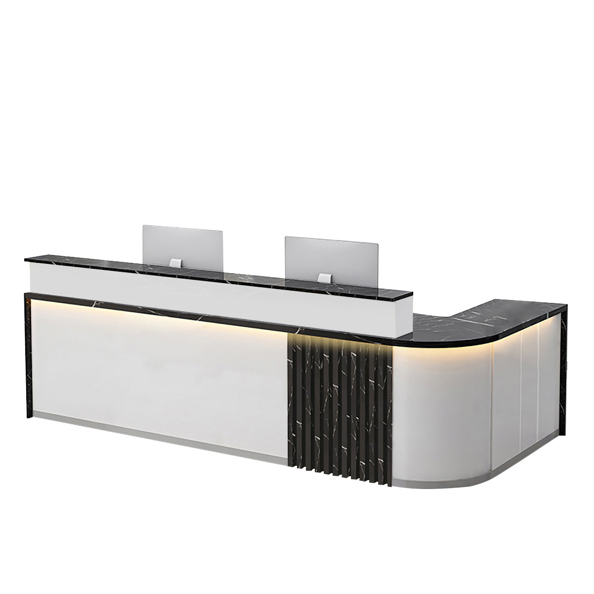BDLFurniture L Shaped Curved Reception Desk Salon Corporate Office Counter with LED Light