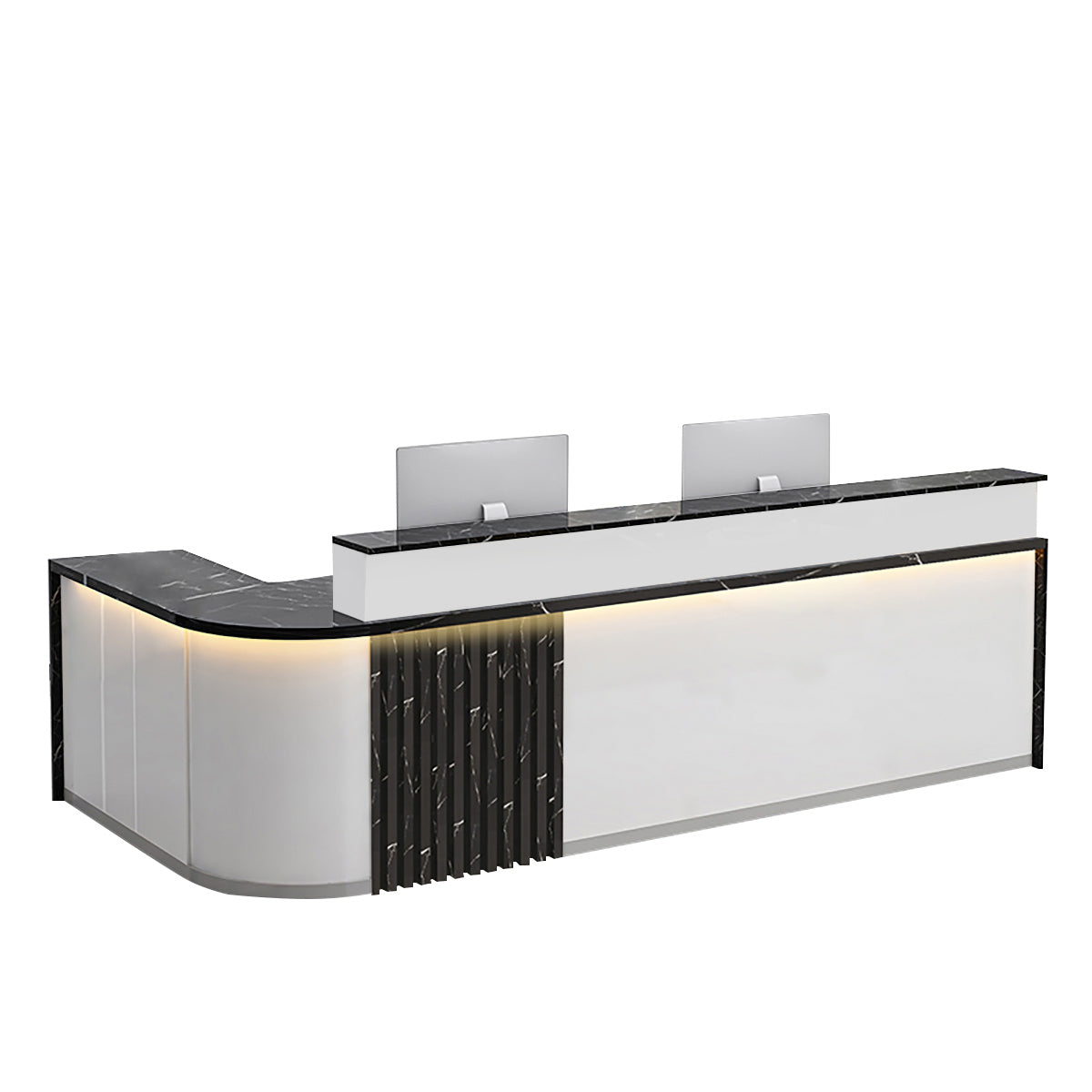 BDLFurniture L Shaped Curved Reception Desk Salon Corporate Office Counter with LED Light