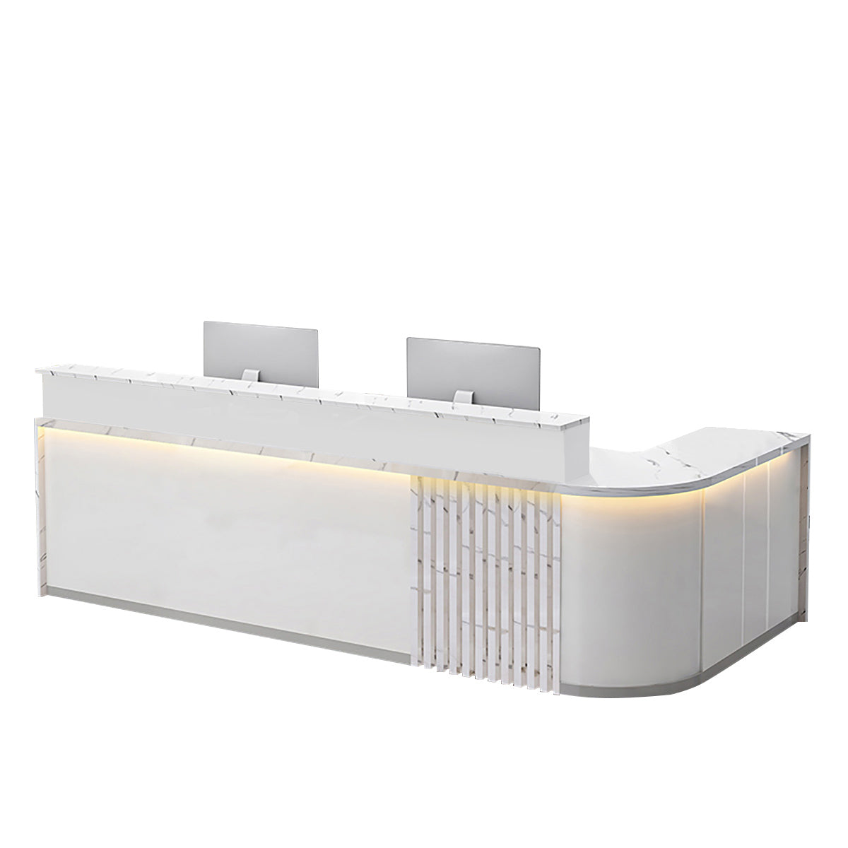 BDLFurniture L Shaped Curved Reception Desk Salon Corporate Office Counter with LED Light