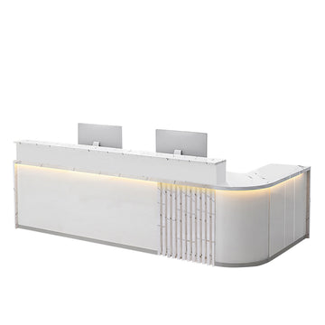 BDLFurniture L Shaped Curved Reception Desk Salon Corporate Office Counter with LED Light