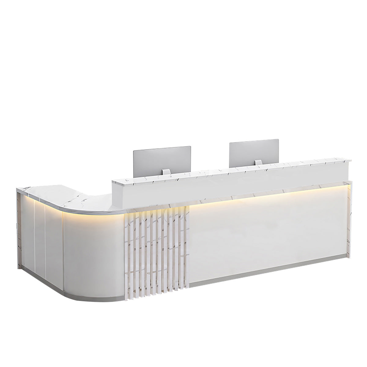 BDLFurniture L Shaped Curved Reception Desk Salon Corporate Office Counter with LED Light