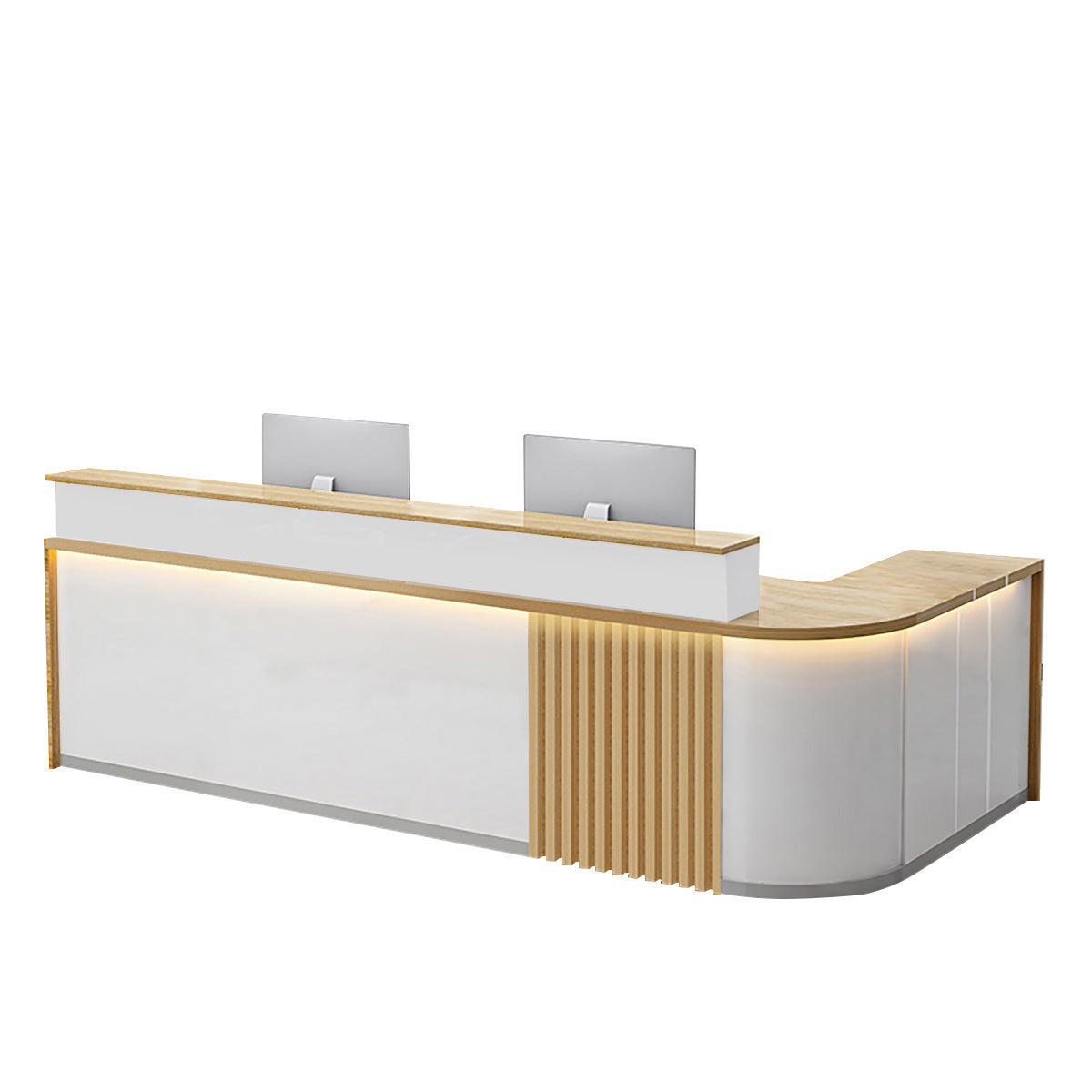 BDLFurniture L Shaped Curved Reception Desk Salon Corporate Office Counter with LED Light