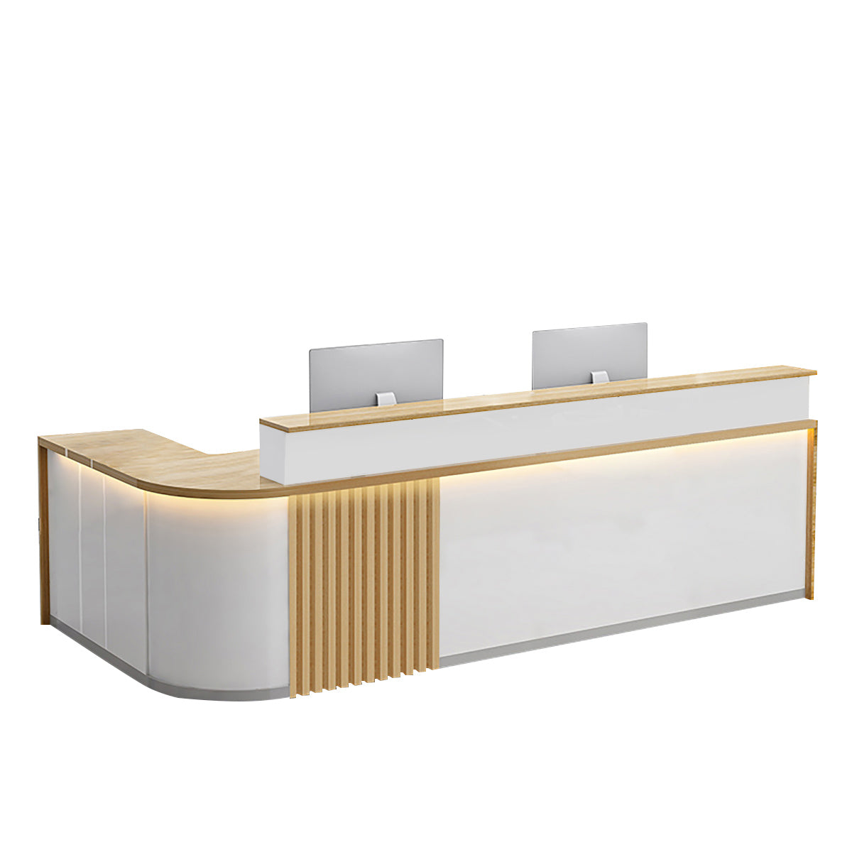BDLFurniture L Shaped Curved Reception Desk Salon Corporate Office Counter with LED Light