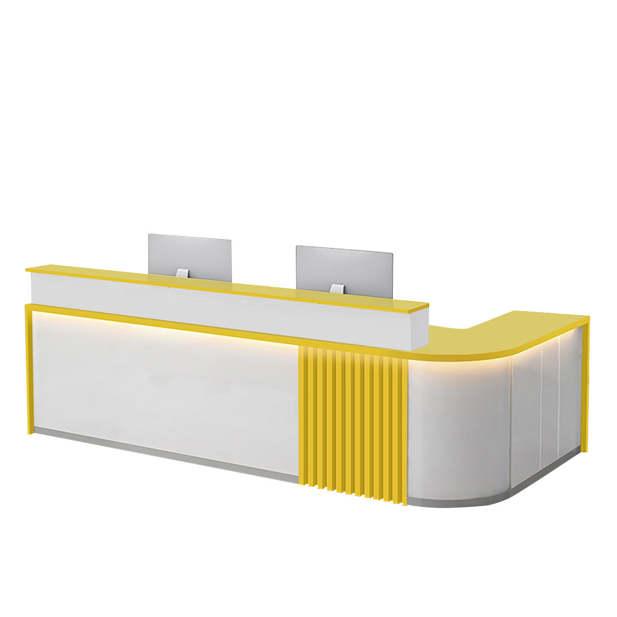 BDLFurniture L Shaped Curved Reception Desk Salon Corporate Office Counter with LED Light