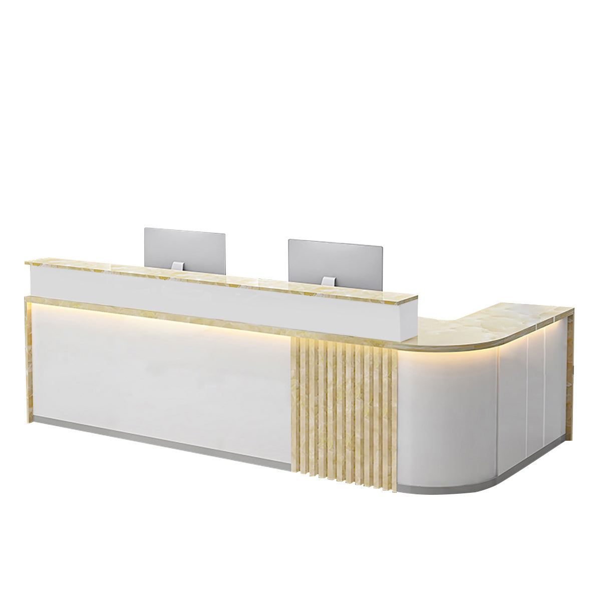 BDLFurniture L Shaped Curved Reception Desk Salon Corporate Office Counter with LED Light