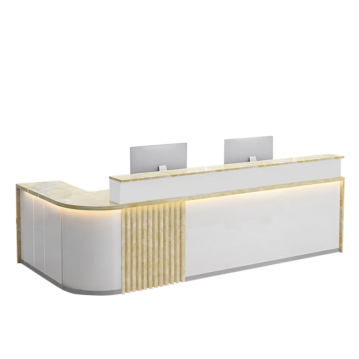 BDLFurniture L Shaped Curved Reception Desk Salon Corporate Office Counter with LED Light