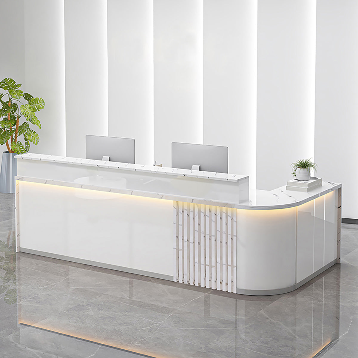 BDLFurniture L Shaped Curved Reception Desk Salon Corporate Office Counter with LED Light
