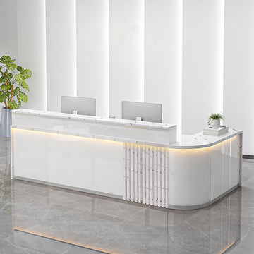 BDLFurniture L Shaped Curved Reception Desk Salon Corporate Office Counter with LED Light
