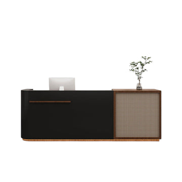 Rattan Reception Desk Boutique Counter Top Salon Service Desk LED Strip Lights