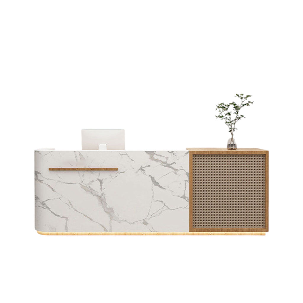Rattan Reception Desk Boutique Counter Top Salon Service Desk LED Strip Lights