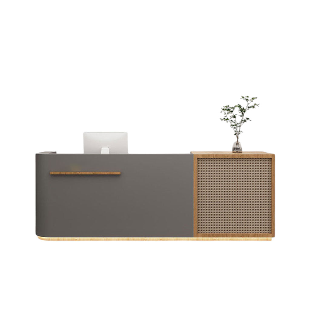 Rattan Reception Desk Boutique Counter Top Salon Service Desk LED Strip Lights
