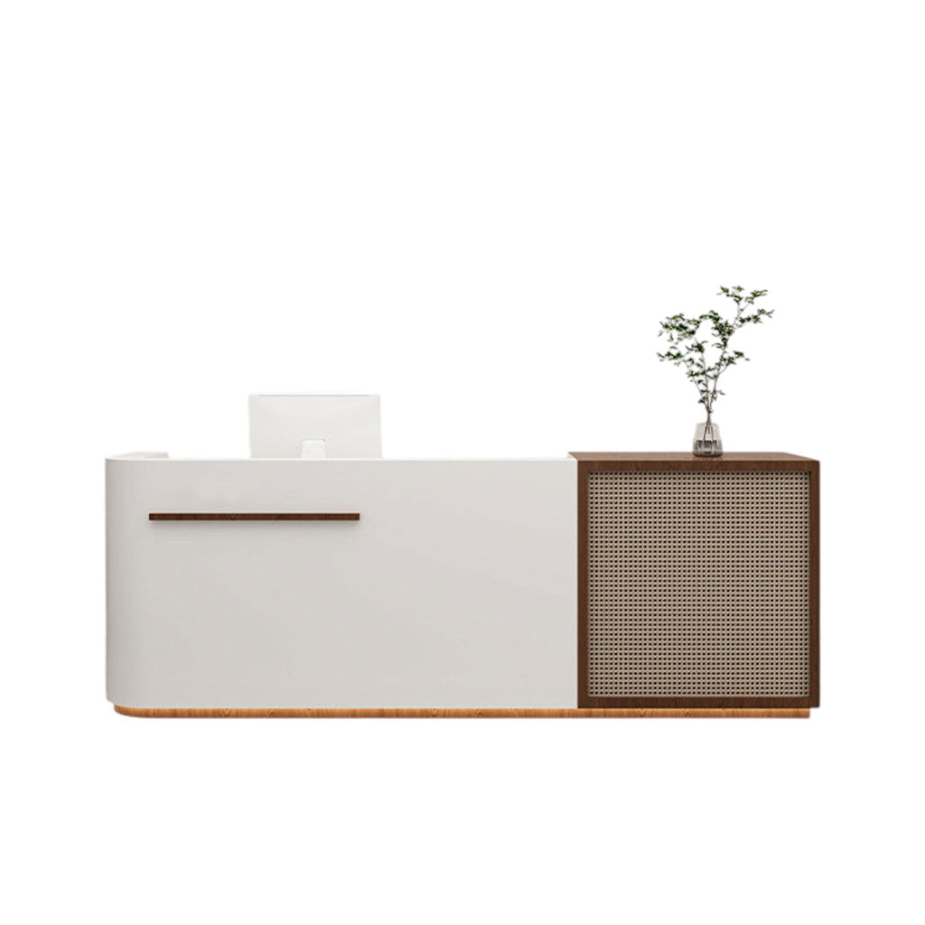 Rattan Reception Desk Boutique Counter Top Salon Service Desk LED Strip Lights