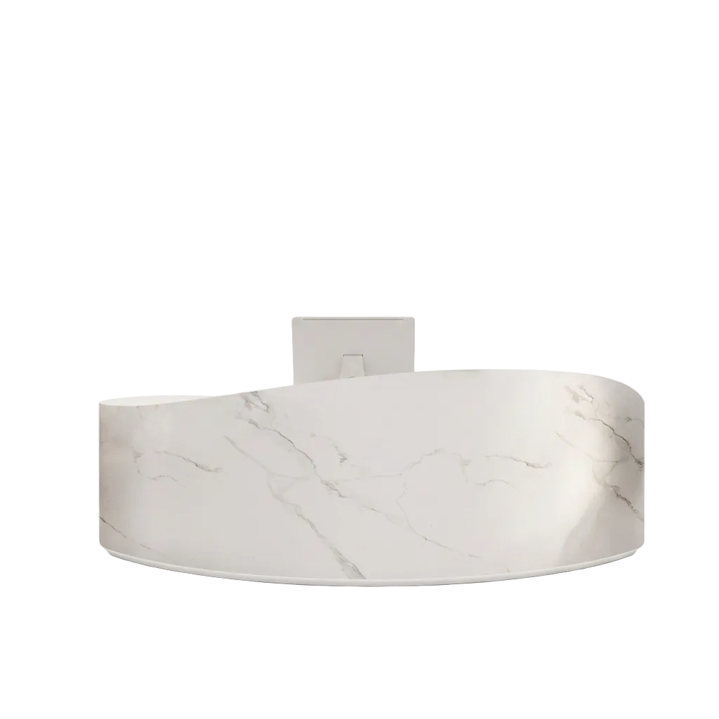 Curved High Gloss Reception Desk Lacquered Salon Counter Boutique Bar 100-400cm