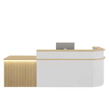 （In Stock Now）L-Shaped Curved Reception Desk: Multi-Purpose Counter for Salons & Offices