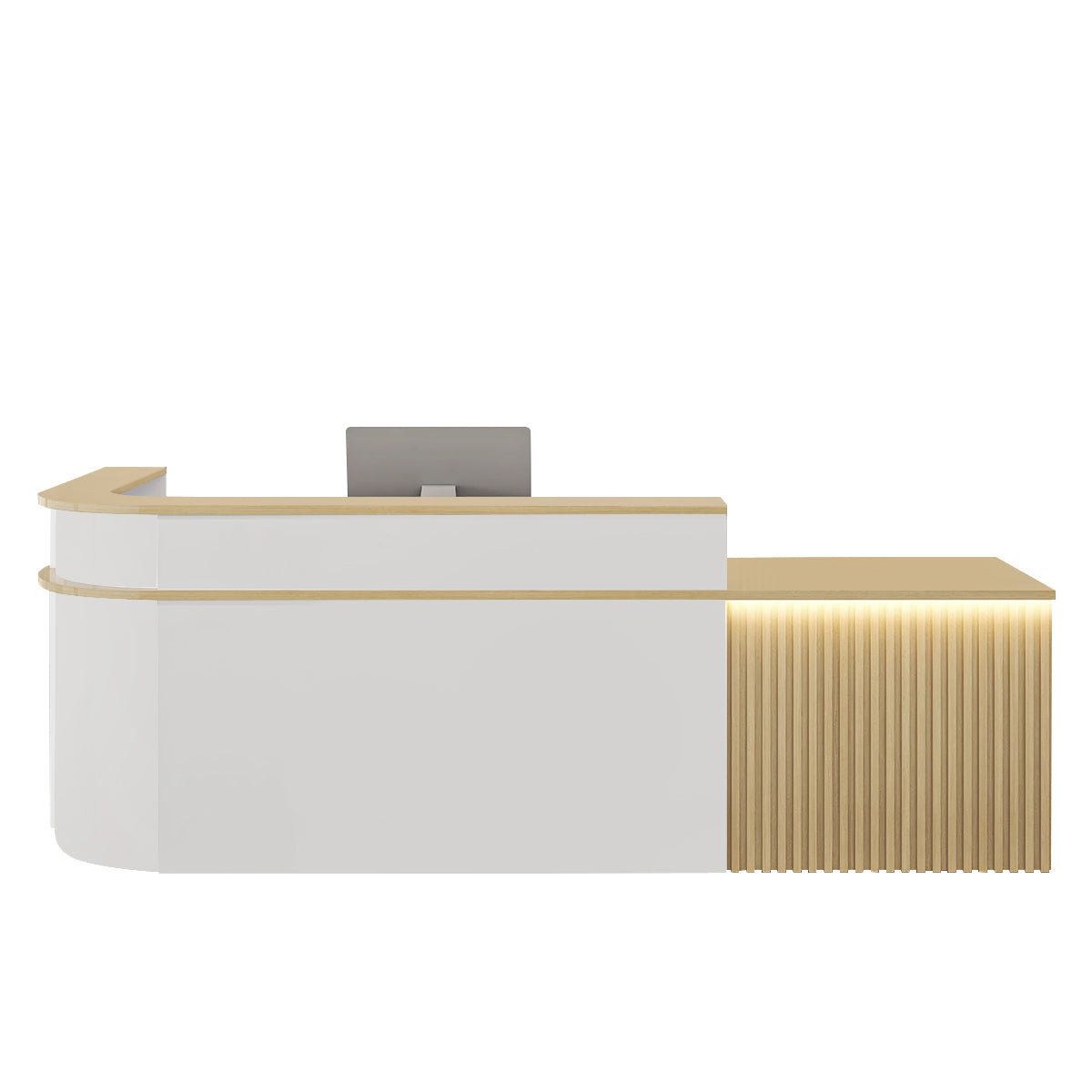 （In Stock Now）L-Shaped Curved Reception Desk: Multi-Purpose Counter for Salons & Offices
