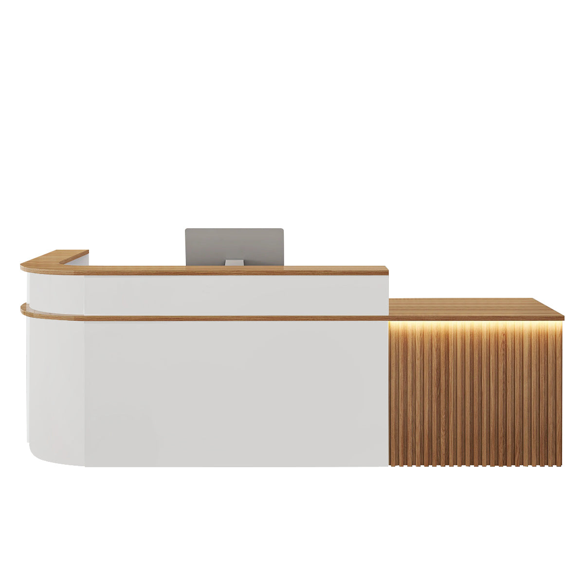 （In Stock Now）L-Shaped Curved Reception Desk: Multi-Purpose Counter for Salons & Offices