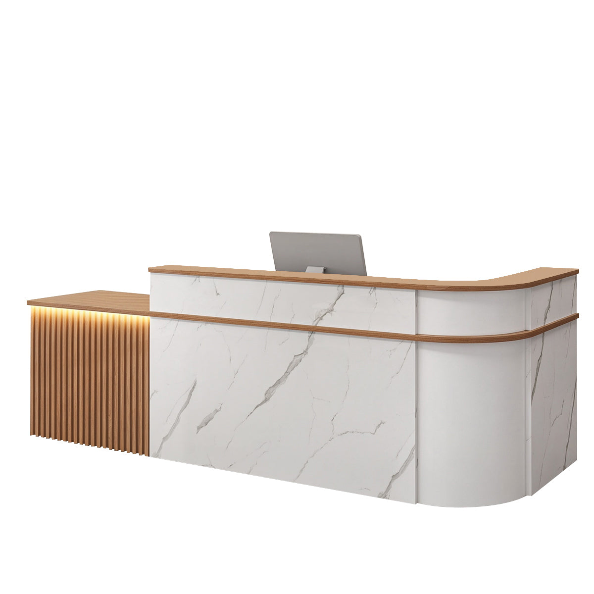 （In Stock Now）L-Shaped Curved Reception Desk: Multi-Purpose Counter for Salons & Offices
