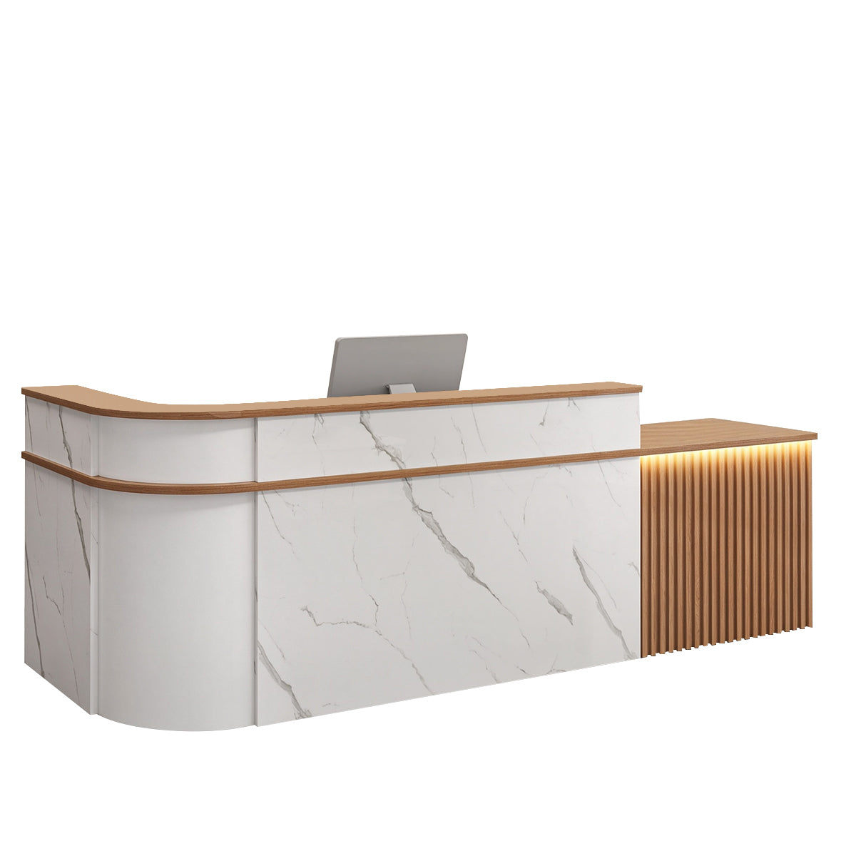 （In Stock Now）L-Shaped Curved Reception Desk: Multi-Purpose Counter for Salons & Offices