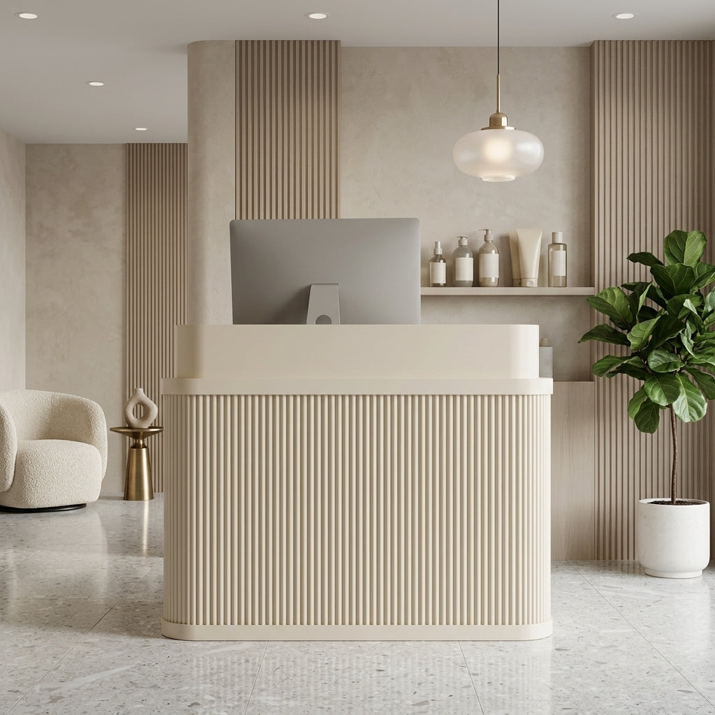 Cream Minimalist Reception Desk Fully Assembled Beauty Salon Counter 70-180cm