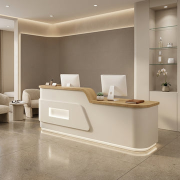 Cream Minimalist Reception Desk Beauty Salon Counter Boutique Service Desk Shop