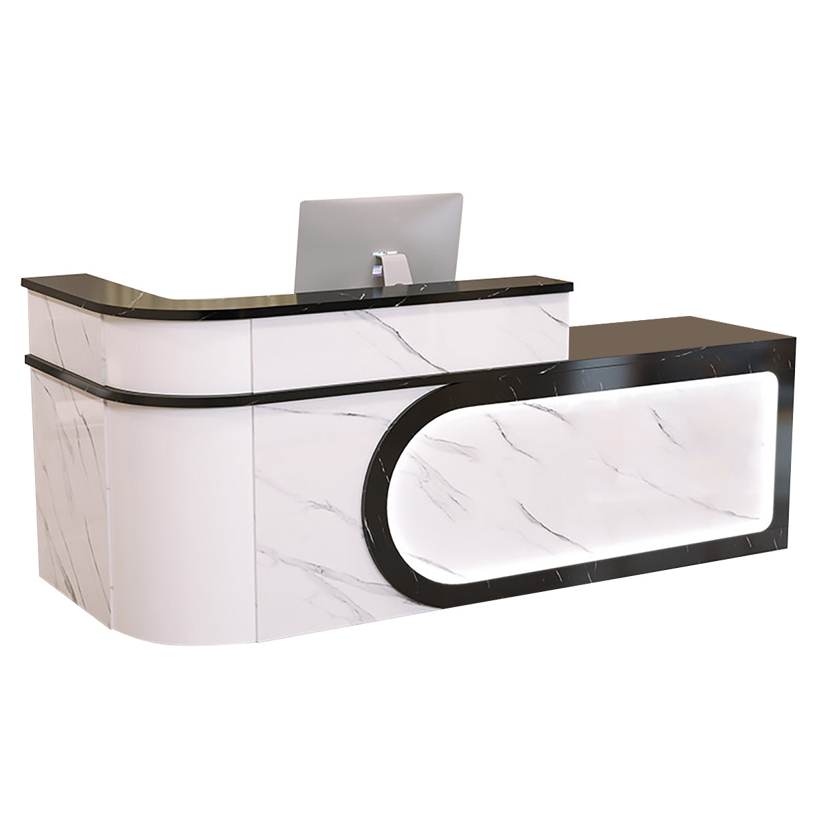 L Shaped Reception Desk Curved Corner Counter Corporate Front Table 100-450cm