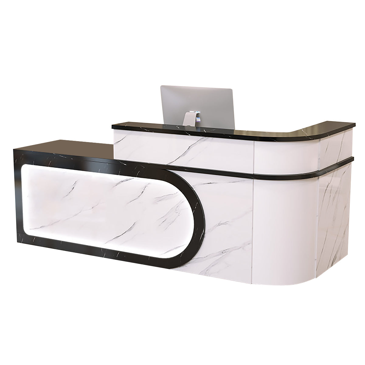 L Shaped Reception Desk Curved Corner Counter Corporate Front Table 100-450cm