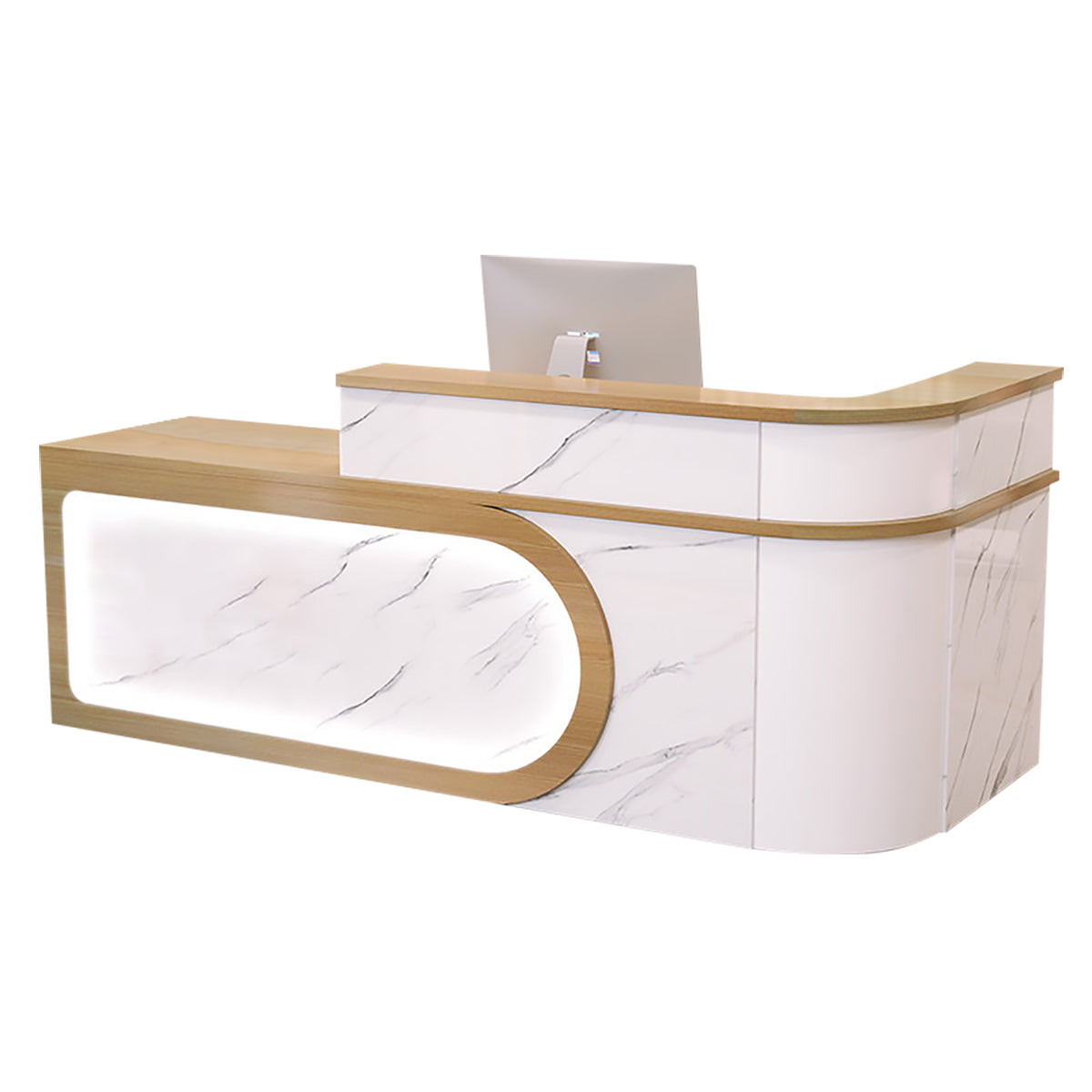 L Shaped Reception Desk Curved Corner Counter Corporate Front Table 100-450cm