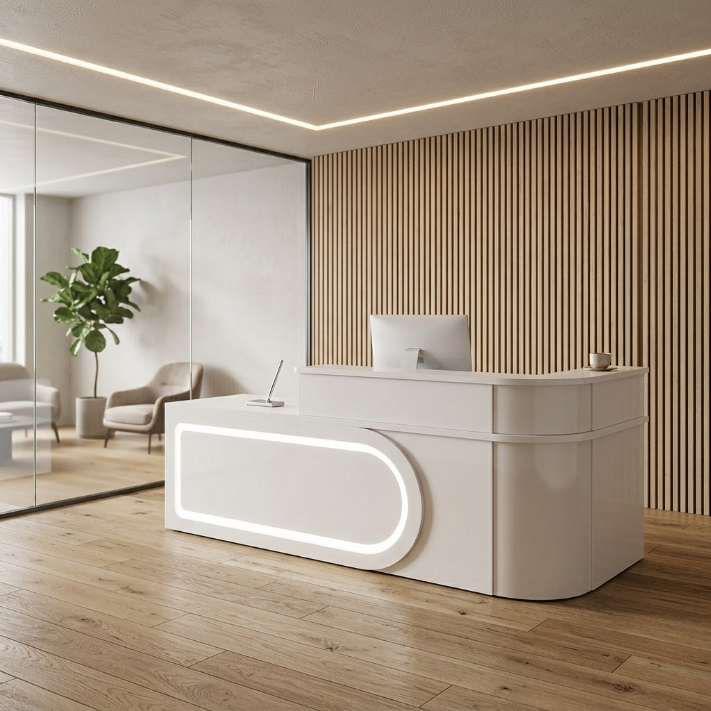 L Shaped Reception Desk Curved Corner Counter Corporate Front Table 100-450cm