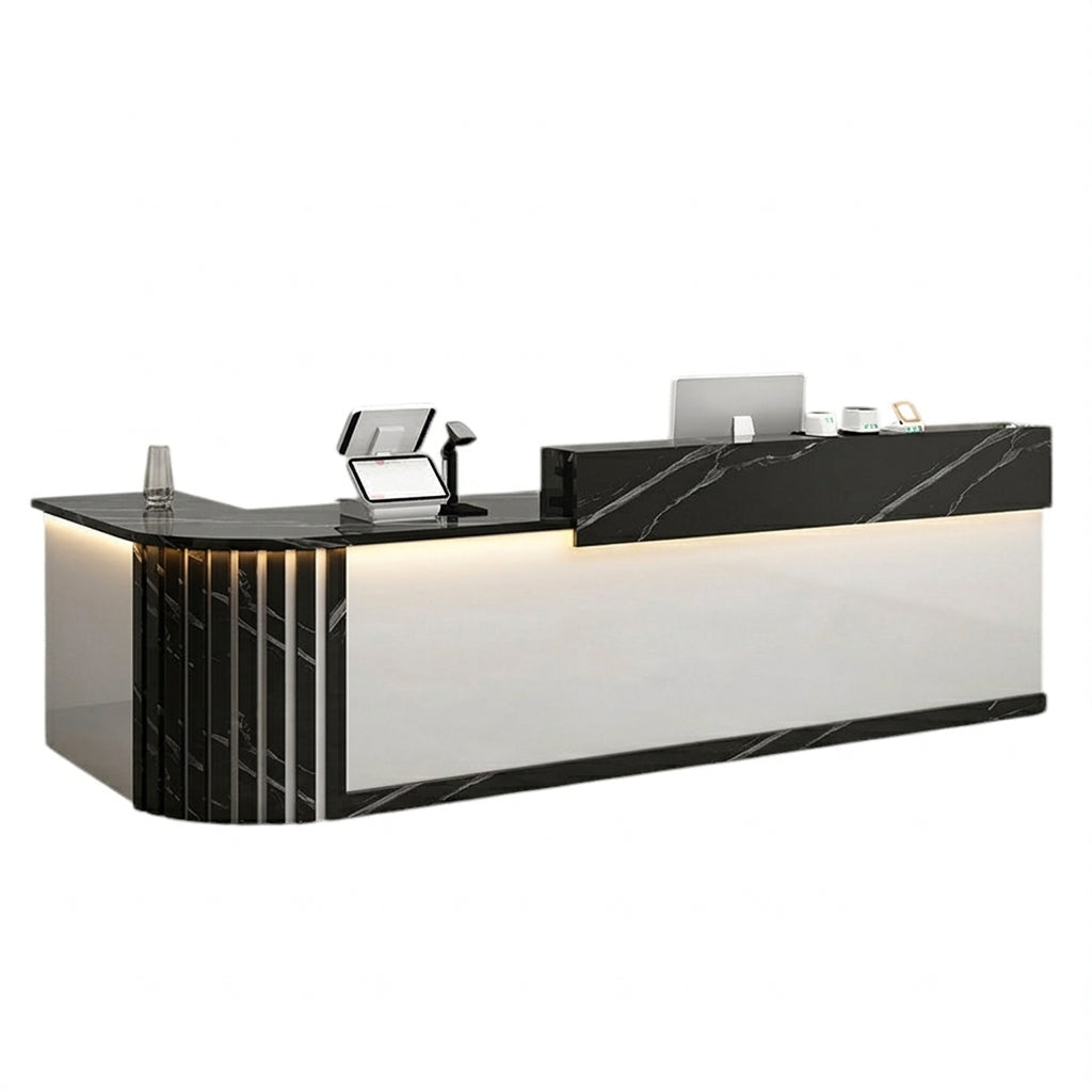L Shaped Reception Desk Curved Corner Counter Compact Bar Hairdresser Salon Shop
