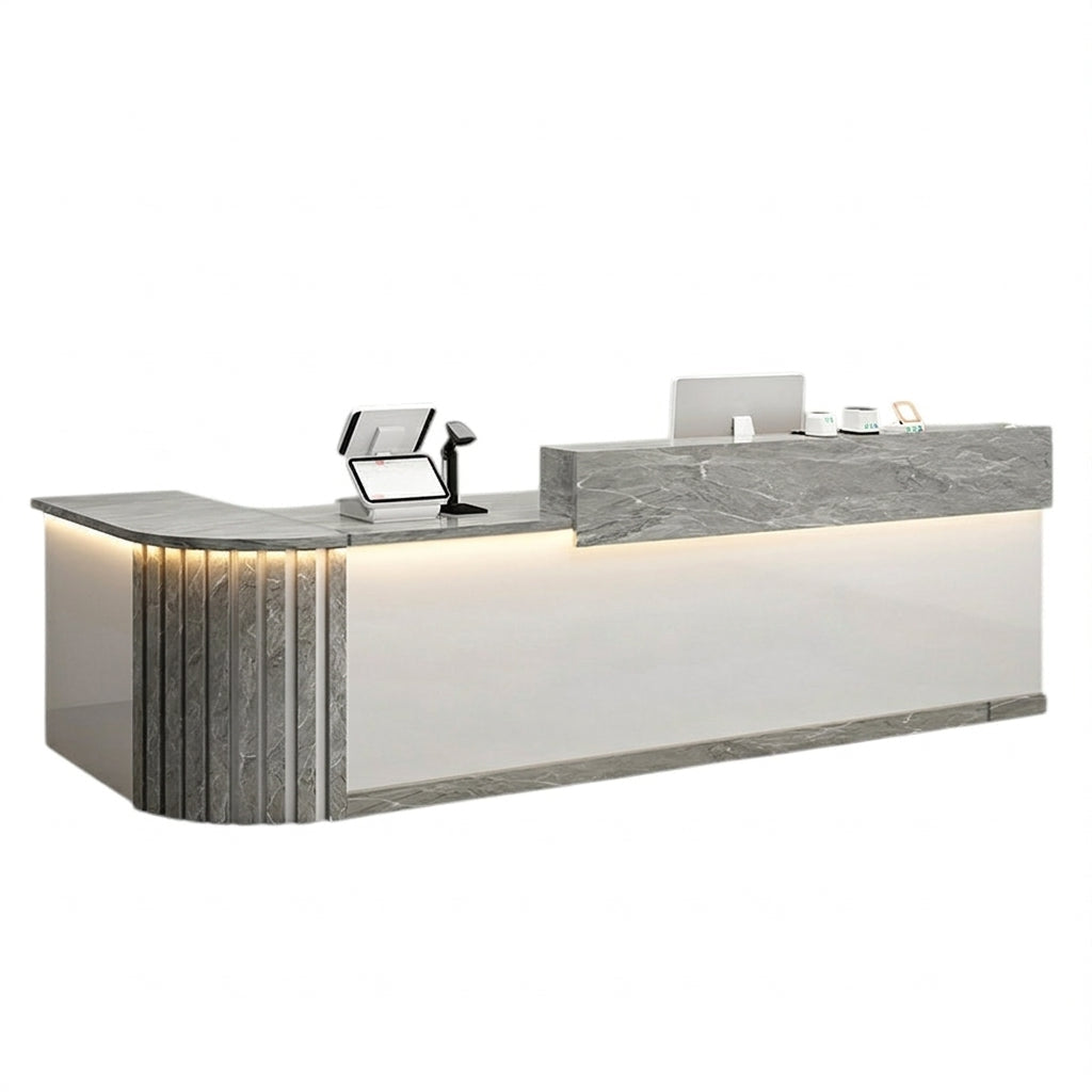 L Shaped Reception Desk Curved Corner Counter Compact Bar Hairdresser Salon Shop