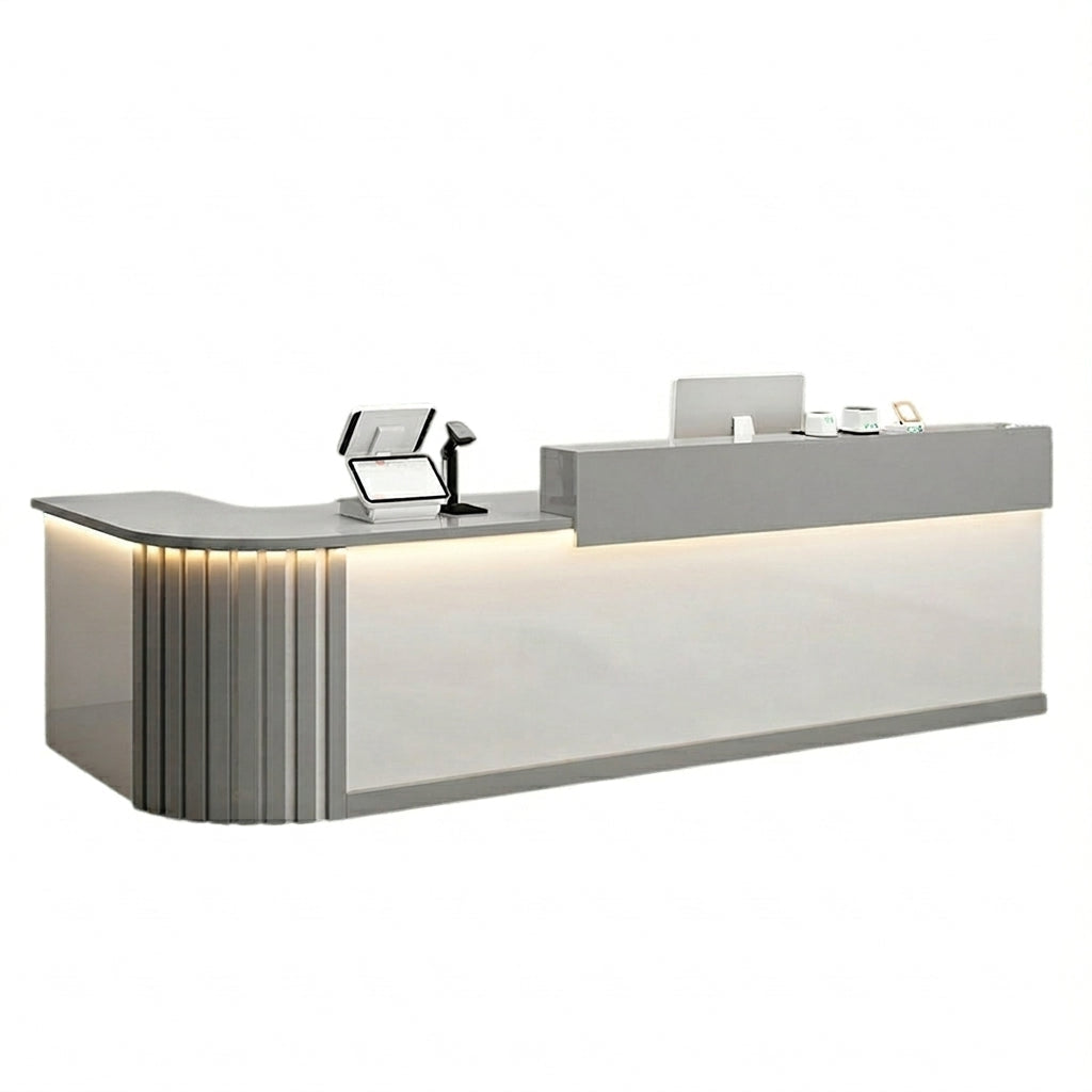 L Shaped Reception Desk Curved Corner Counter Compact Bar Hairdresser Salon Shop