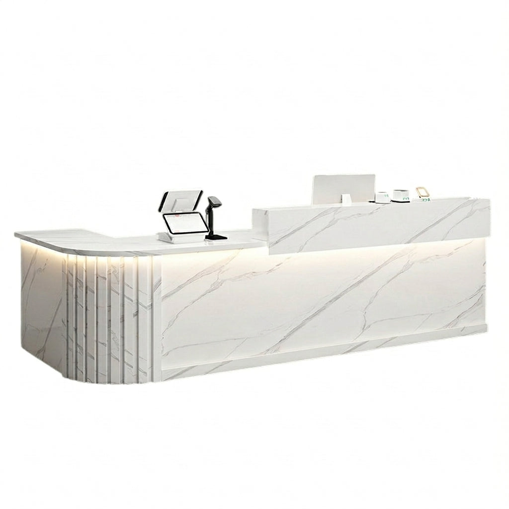L Shaped Reception Desk Curved Corner Counter Compact Bar Hairdresser Salon Shop