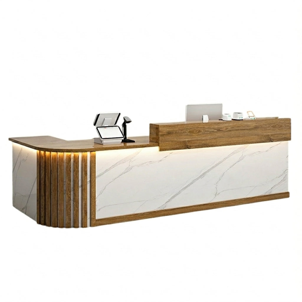 L Shaped Reception Desk Curved Corner Counter Compact Bar Hairdresser Salon Shop