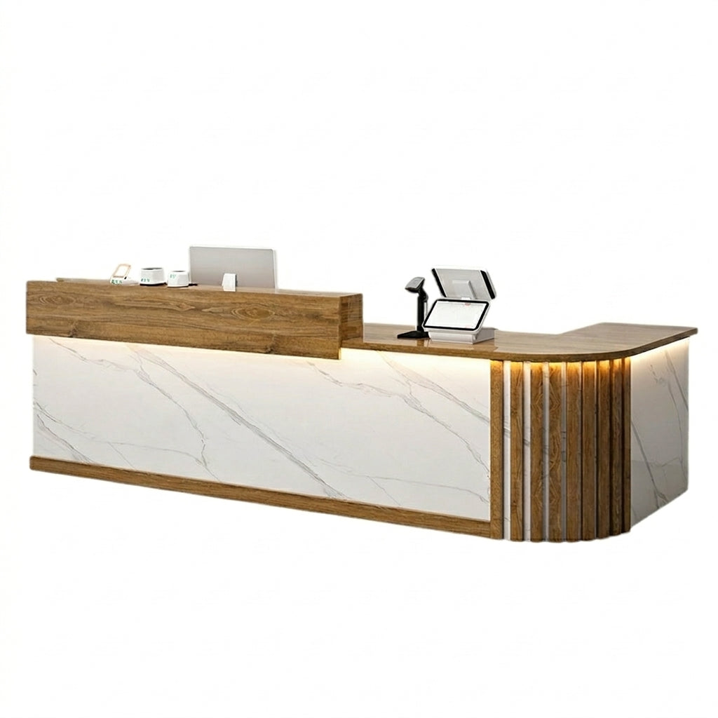 L Shaped Reception Desk Curved Corner Counter Compact Bar Hairdresser Salon Shop