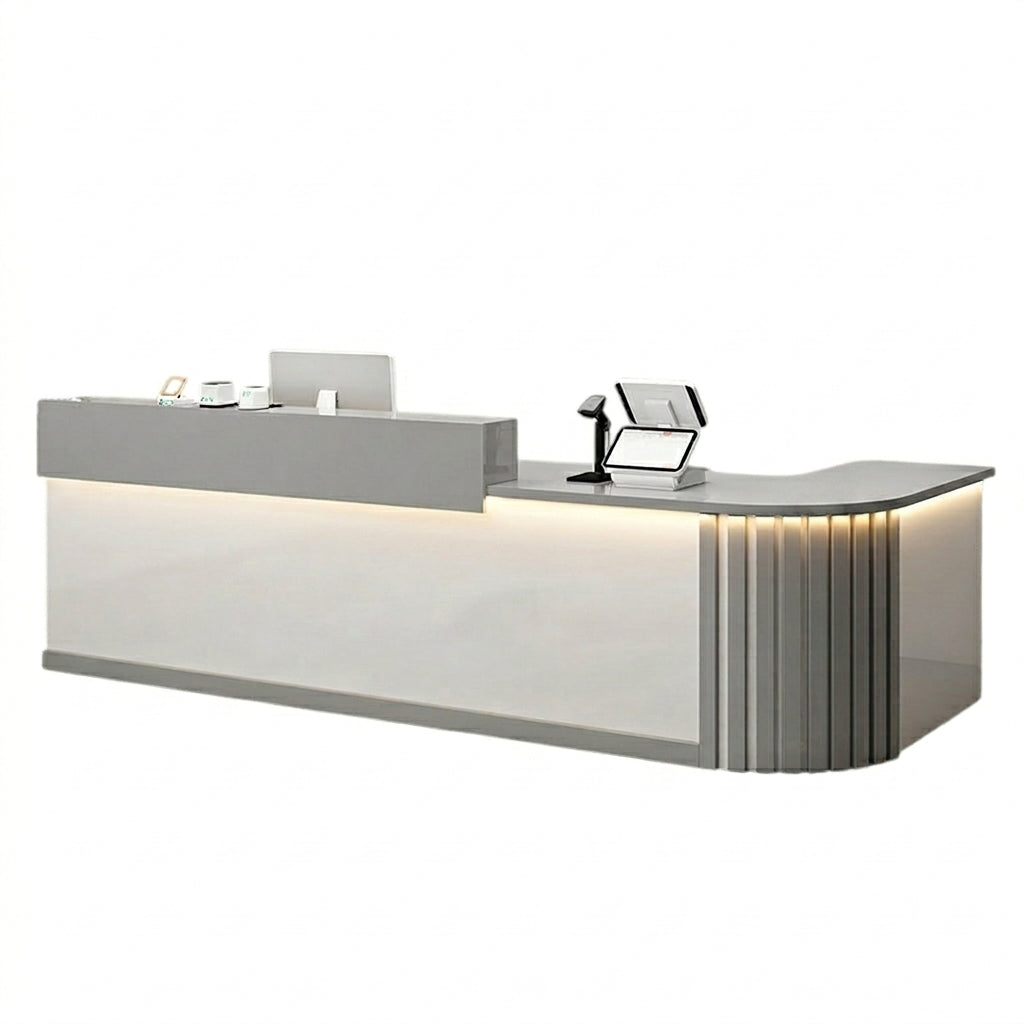 L Shaped Reception Desk Curved Corner Counter Compact Bar Hairdresser Salon Shop