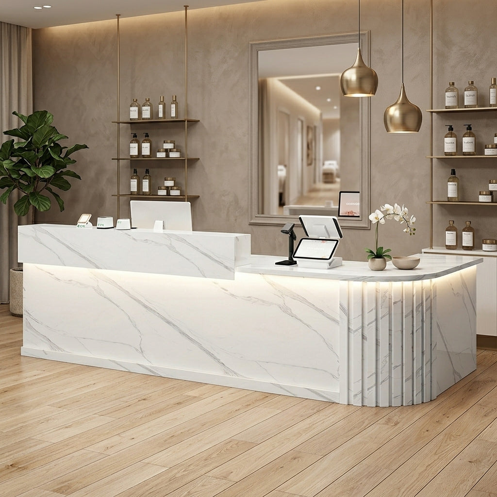 L Shaped Reception Desk Curved Corner Counter Compact Bar Hairdresser Salon Shop