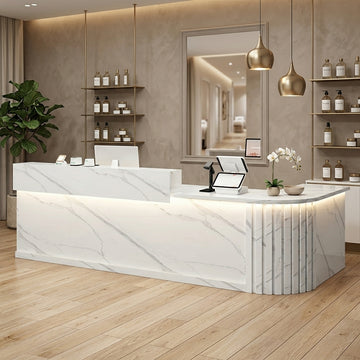 L Shaped Reception Desk Curved Corner Counter Compact Bar Hairdresser Salon Shop