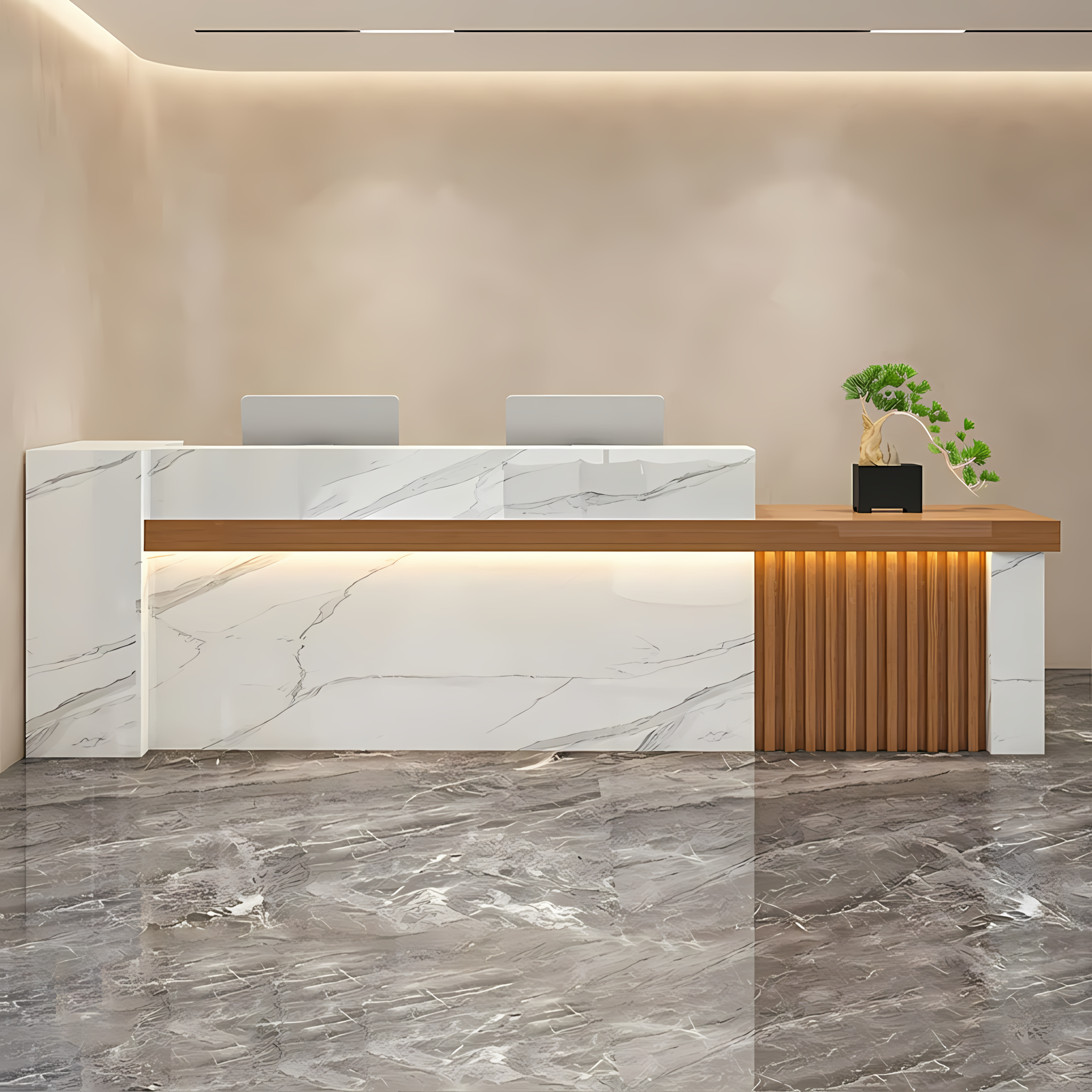 Modern LED Reception Desk Cashier Counter with Ample Storage & Drawers BDLFurniture