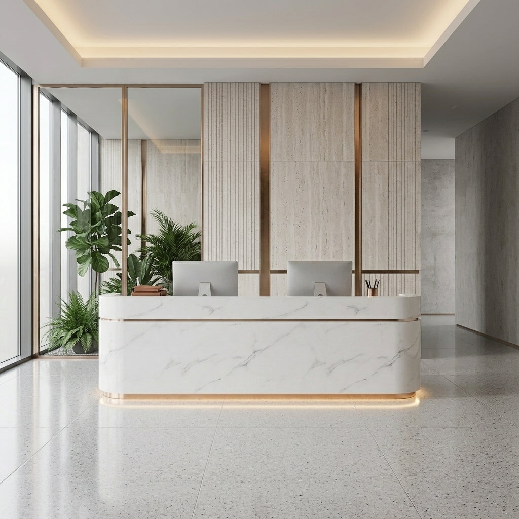Curved Reception Desk Corporate Front Counter Hotel Lobby Desk Boutique Salon