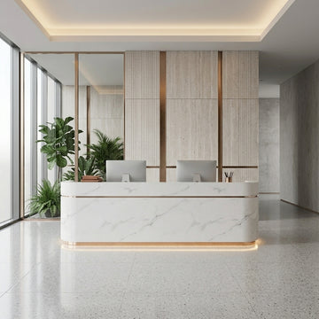 Curved Reception Desk Corporate Front Counter Hotel Lobby Desk Boutique Salon
