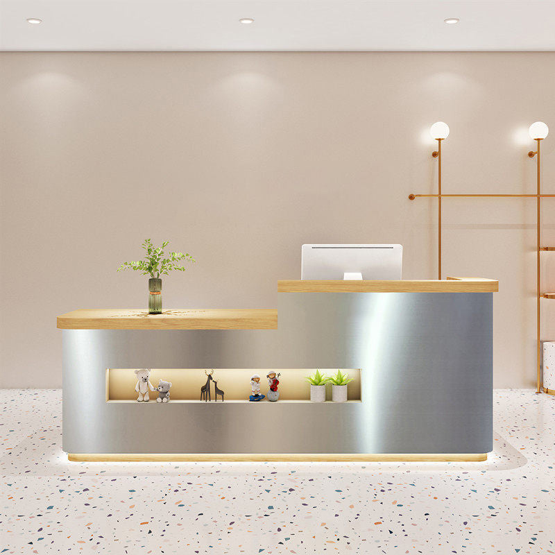 Fully Assembled Stainless Steel Counter Corporate Reception Desk Salon 100-400cm
