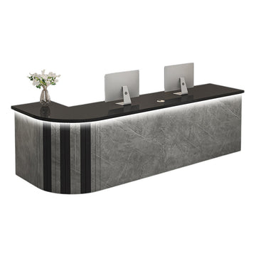 L Shaped Reception Desk Curved Corner Counter Corporate Front Table Salon Bar