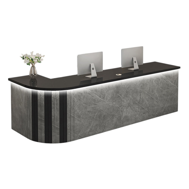 L Shaped Reception Desk Curved Corner Counter Corporate Front Table Salon Bar