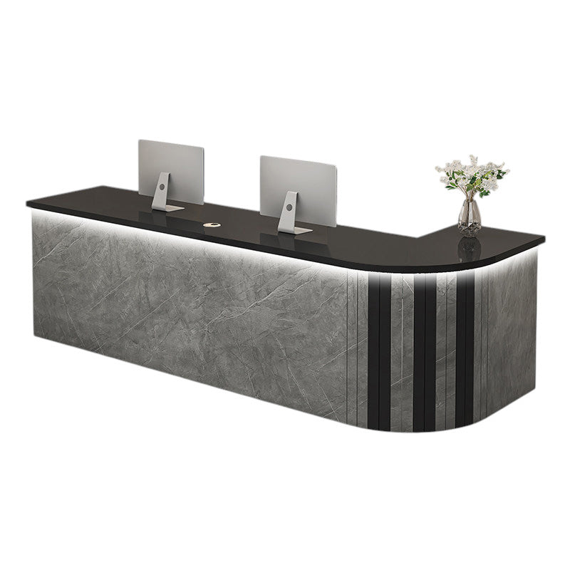L Shaped Reception Desk Curved Corner Counter Corporate Front Table Salon Bar