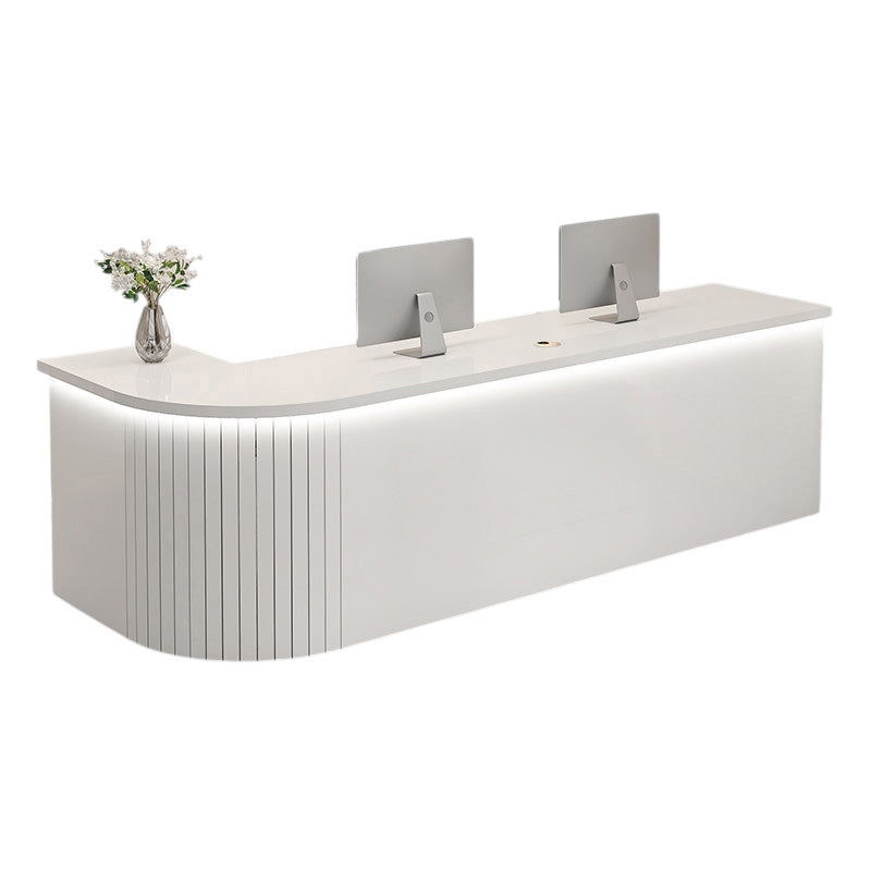 L Shaped Reception Desk Curved Corner Counter Corporate Front Table Salon Bar