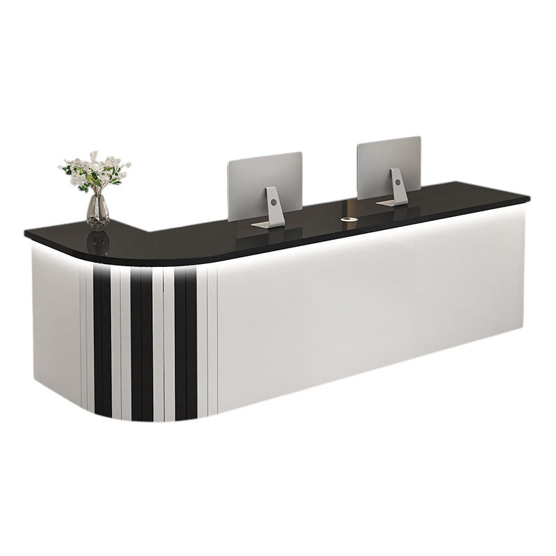 L Shaped Reception Desk Curved Corner Counter Corporate Front Table Salon Bar