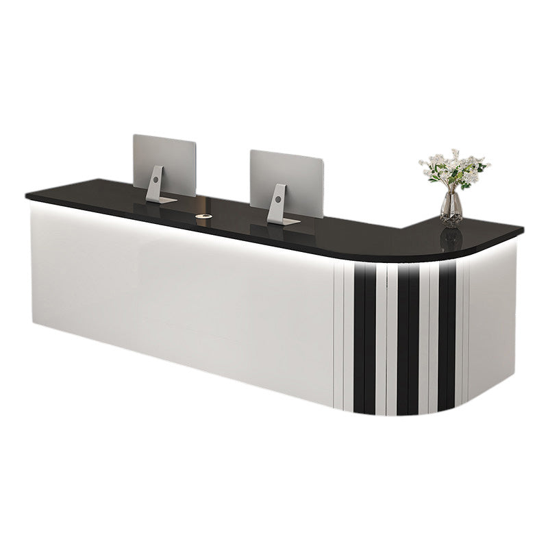 L Shaped Reception Desk Curved Corner Counter Corporate Front Table Salon Bar